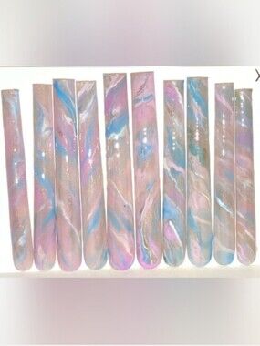 Hand CRAFTED Custom 6XL Press-On Nail Set — Pastel Marble Pink & Blue Sz XL